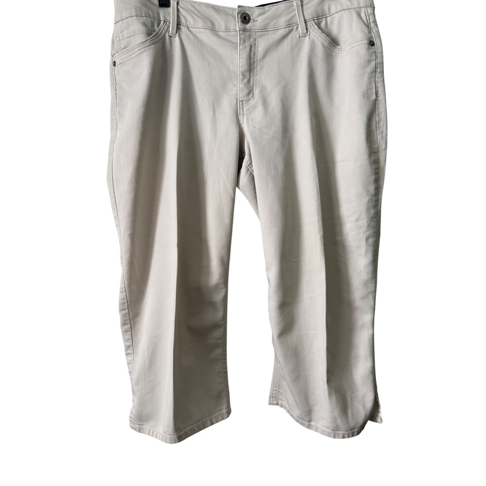 Liz Claiborne Capri Pants Women 16 Beige Excellent Cropped Stretch Casual‎ Slit